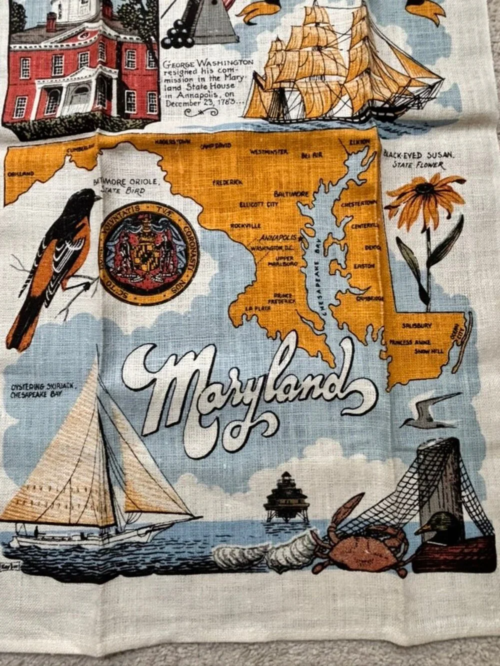1984 Maryland 350th Anniversary Linen Towel
